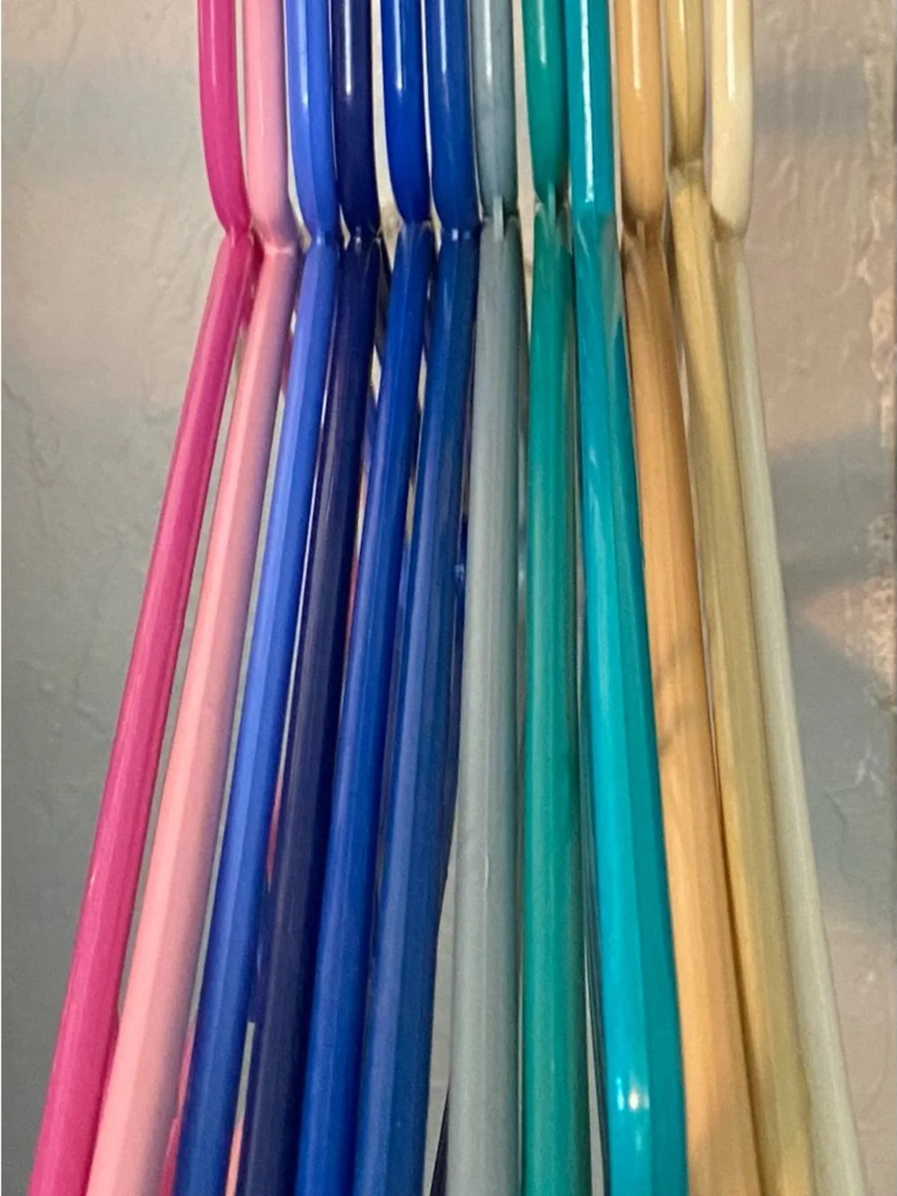 12 Vintage Colorful Tubular Adult Plastic Hangers
